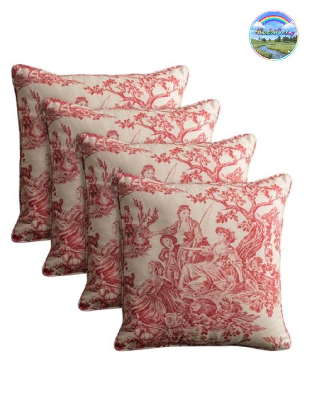 100% Cotton Throw Pillow Covers 18x18 Set of 4 Toile French Decor